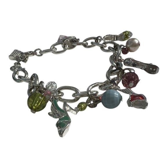Handbag & High Heel Shoes Charm Bracelet, Silver Tone Beads Lobster Claw Chain - Picture 4 of 7